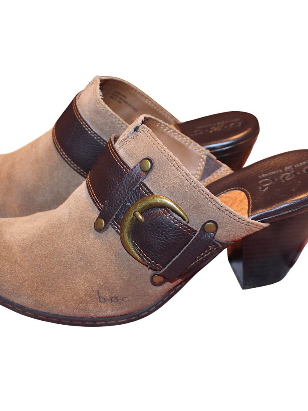 b.o.c. Born Concept Tan Suede Leather Heeled Mules Clogs Size 9 Y2K Western